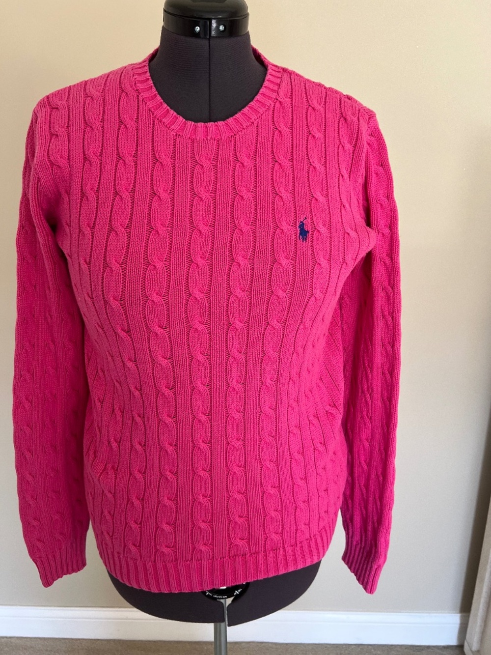 Vintage Polo Ralph Lauren Cable Knit V-Neck Pullover Pink Size L